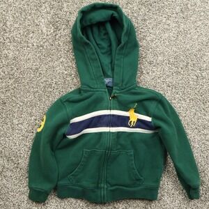 Polo Ralph Lauren Hoodie Boys 24M Green Full Zip Pony Logo Fleece Sweatshirt